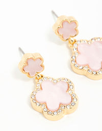 Gold Plated Pink Flower Drop Earrings - link has visual effect only
