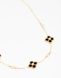 Gold Plated Cubic Zirconia Black Flower Pendant Necklace - link has visual effect only