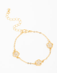 Gold Plated Brass Cubic Zirconia Flower Trio Toggle bracelet - link has visual effect only