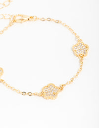 Gold Plated Brass Cubic Zirconia Flower Trio Toggle bracelet - link has visual effect only
