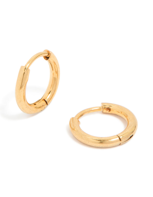 Waterproof Gold Plated Stainless Steel Clicker Huggie Earrings 8MM