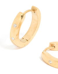 Waterproof Gold Plated Stainless Steel Cubic Zirconia Trio Huggie Earrings - link has visual effect only