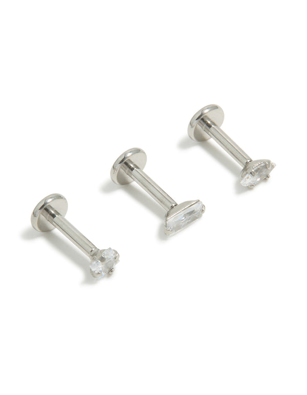 Surgical Steel Cubic Zirconia Mixed Shape Flat Back Studs 3-Pack