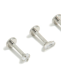 Surgical Steel Cubic Zirconia Mixed Shape Flat Back Studs 3-Pack - link has visual effect only