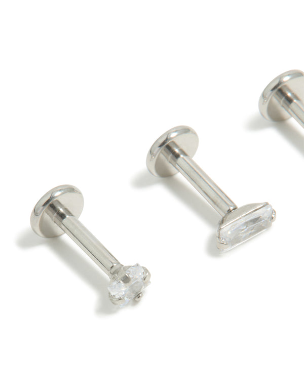 Surgical Steel Cubic Zirconia Mixed Shape Flat Back Studs 3-Pack