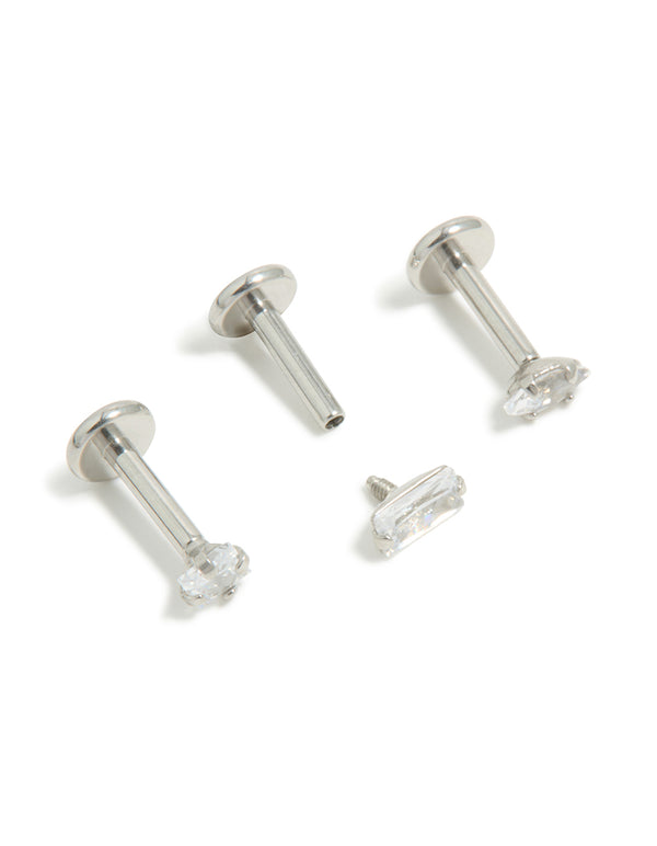 Surgical Steel Cubic Zirconia Mixed Shape Flat Back Studs 3-Pack