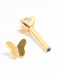 Gold Plated Surgical Steel Cubic Zirconia Reversible Butterfly Flat Back Stud - link has visual effect only