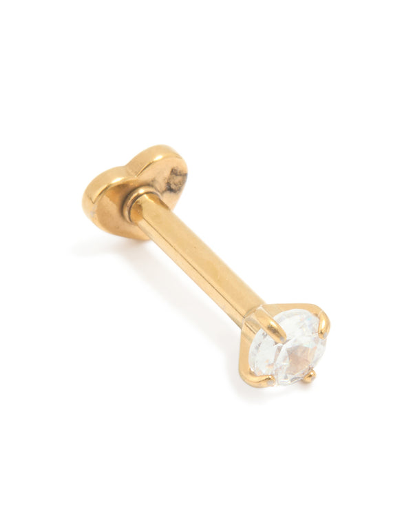 Gold Plated Surgical Steel Cubic Zirconia Reversible Heart Flat Back Stud