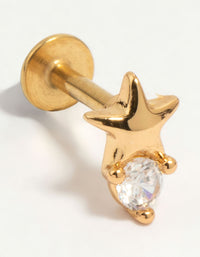 Gold Plated Surgical Steel Cubic Zirconia Micro Star Flat Back Stud - link has visual effect only