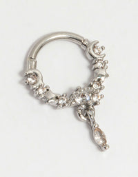 Surgical Steel Cubic Zirconia Celestial Drop Clicker Ring - link has visual effect only