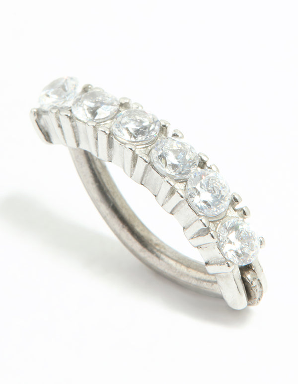 Titanium Cubic Zirconia Statement Curved Belly Ring