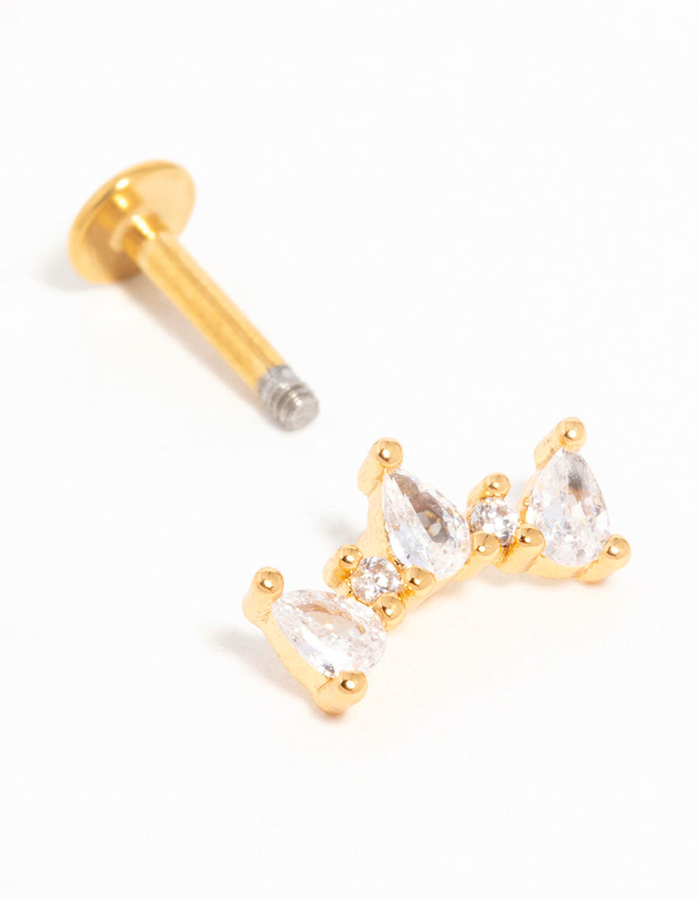 Gold Plated Titanium Cubic Zirconia  Pear Crawler Flat Back Stud