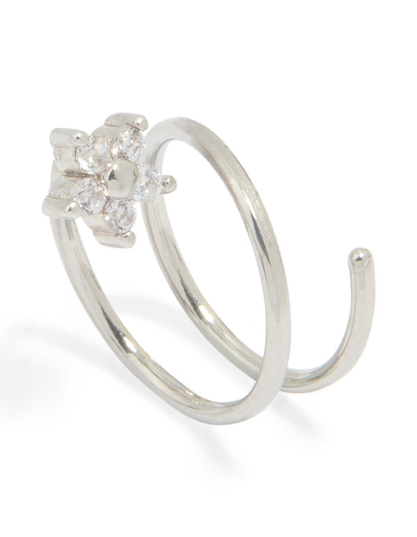 Surgical Steel Cubic Zirconia Flower Twist Nose Ring