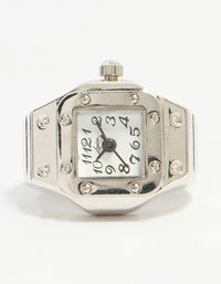 Silver Vintage Rectangle Watch Ring - link has visual effect only