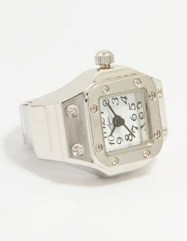 Silver Vintage Rectangle Watch Ring