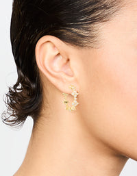 Gold Plated Cubic Zirconia Flower Large Round Hoop Earrings - link has visual effect only