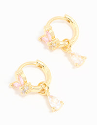 Gold Plated Pink Cubic Zirconia Butterfly Drop Huggie Earrings - link has visual effect only