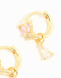 Gold Plated Pink Cubic Zirconia Butterfly Drop Huggie Earrings - link has visual effect only