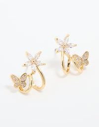 Gold Plated Cubic Zirconia Flower Butterfly Ear Jacket Earrings - link has visual effect only