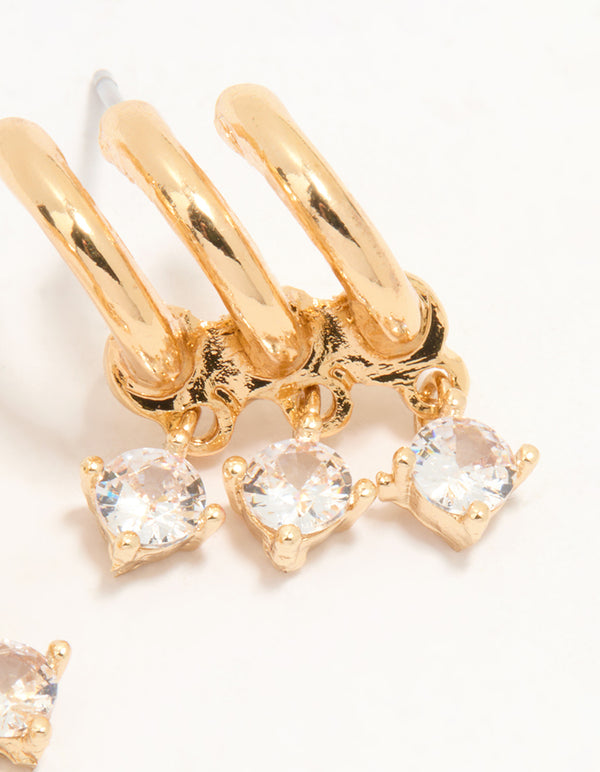 Gold Plated Cubic Zirconia Trio Hoop Earrings