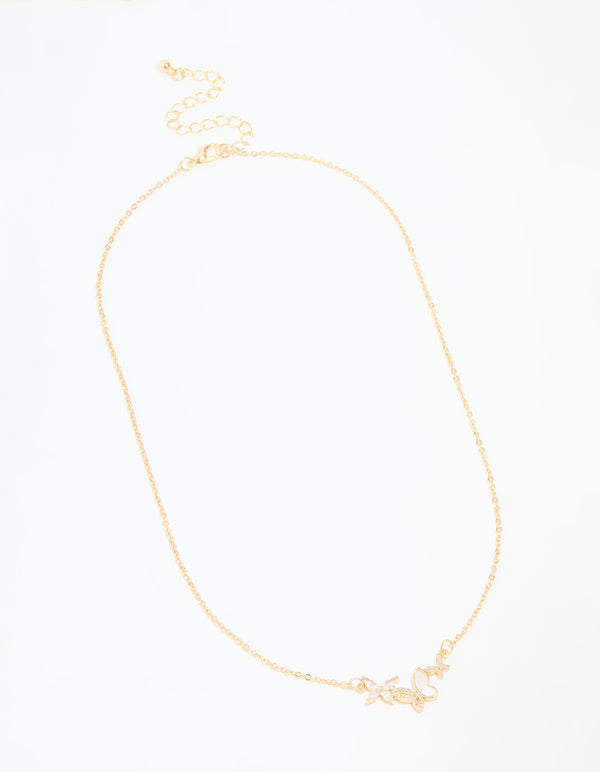 Gold Plated Cubic Zirconia Butterfly Pendant Necklace