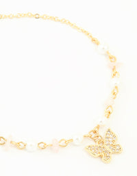 Gold Plated Cubic Zirconia Pearl Semi Precious Butterfly Toggle Bracelet - link has visual effect only