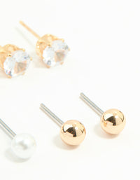 Gold Mixed Basic Stud Earrings 8-Pack - link has visual effect only