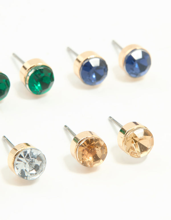 Gold Diamante Weekday Stud Earrings 7-Pack
