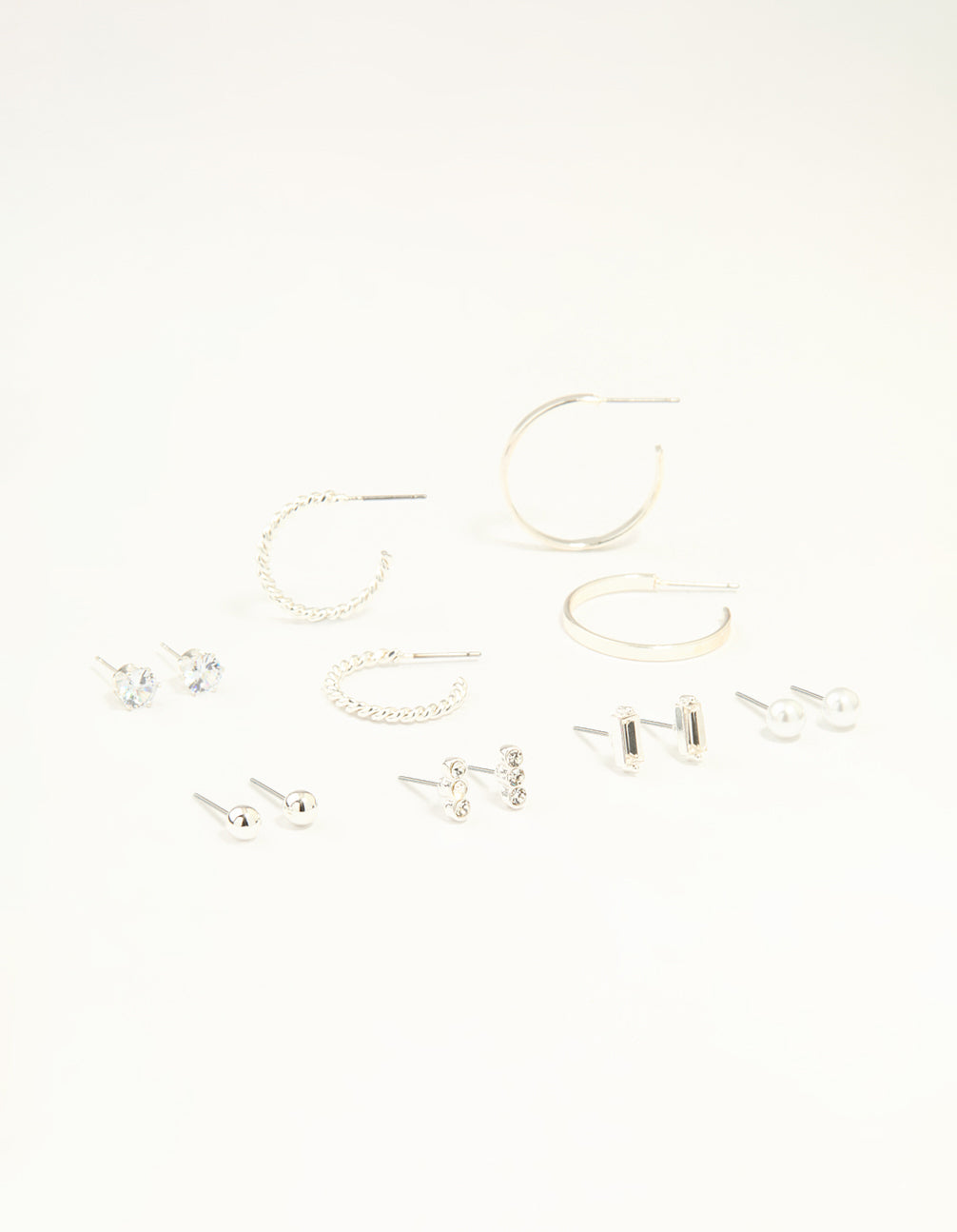 Silver Diamante Mixed Stud & Hoop Earrings 7-Pack