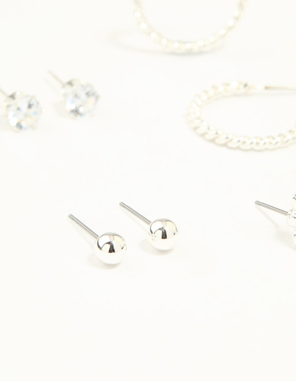 Silver Diamante Mixed Stud & Hoop Earrings 7-Pack