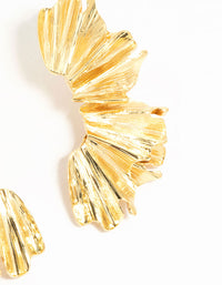 Gold Plated Textured Fan Stud Earrings - link has visual effect only