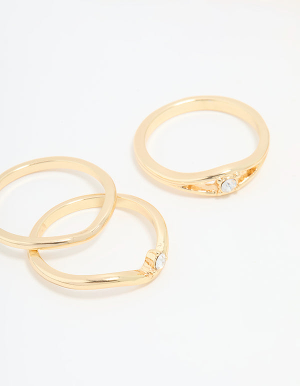 Gold Plated Organic Wave Stacking Rings 4-Pack