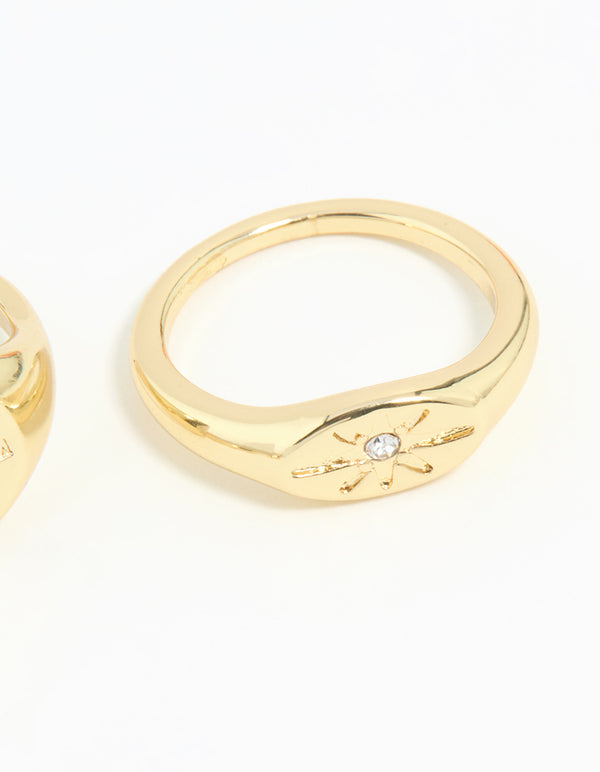 Gold Plated Compass & Star Stacking Rings 4-Pack