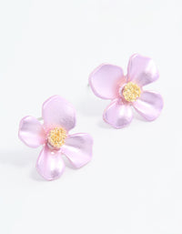 Gold Pink Pearlised Flower Stud Earrings - link has visual effect only