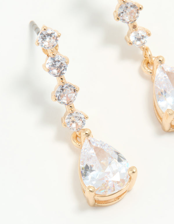 Gold Cubic Zirconia Mini Pear Drop Earrings