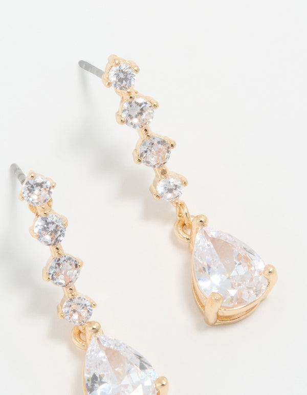 Gold Cubic Zirconia Mini Pear Drop Earrings