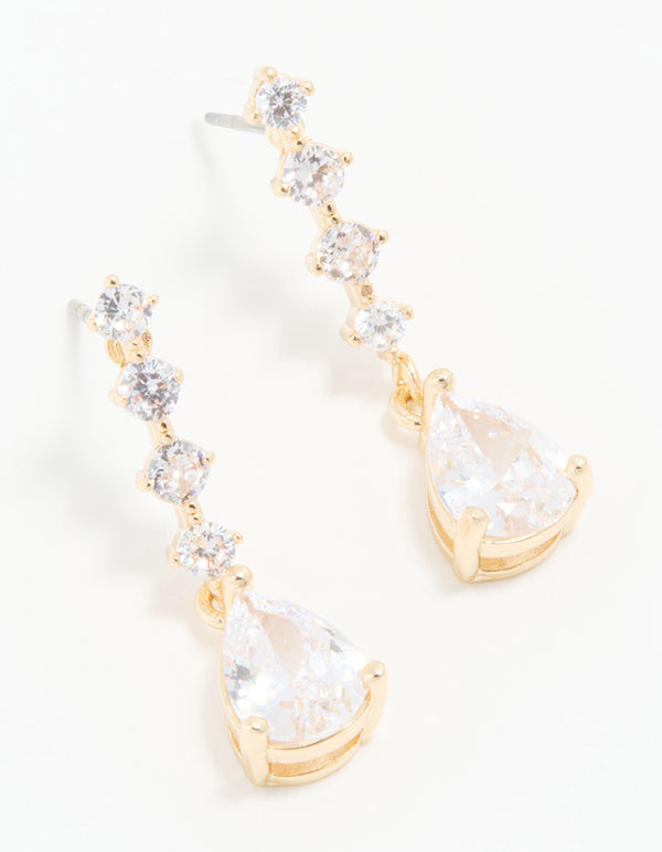 Gold Cubic Zirconia Mini Pear Drop Earrings