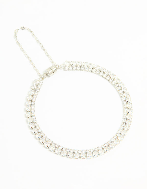 Silver Cubic Zirconia Layered Tennis Bracelet