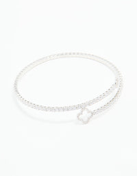 Silver Cubic Zirconia Open Floral Bangle - link has visual effect only