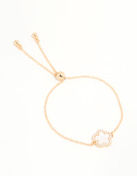 Gold Cubic Zirconia Pink Flower Toggle Bracelet - link has visual effect only