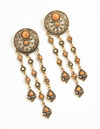 Antique Gold Orange Circle Drop Earrings - link has visual effect only