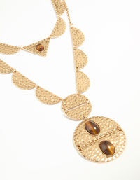Antique Gold Textured Brown Circle Disc Layered Necklace - link has visual effect only