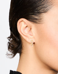 Gold Pearl Twisted Mini Huggie Earrings - link has visual effect only