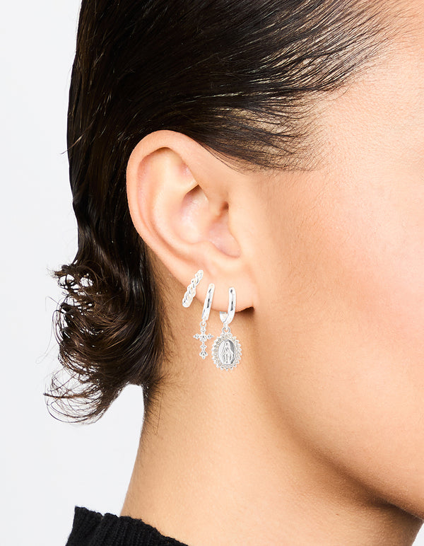 Silver Diamante Cross Huggie Earrings 3-Pack
