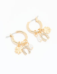 Gold Diamante Horseshoe & Clover Huggie Earrings - link has visual effect only