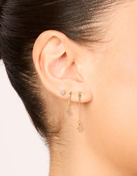 Gold Cubic Zirconia Chain & Stud Earrings 3-Pack - link has visual effect only