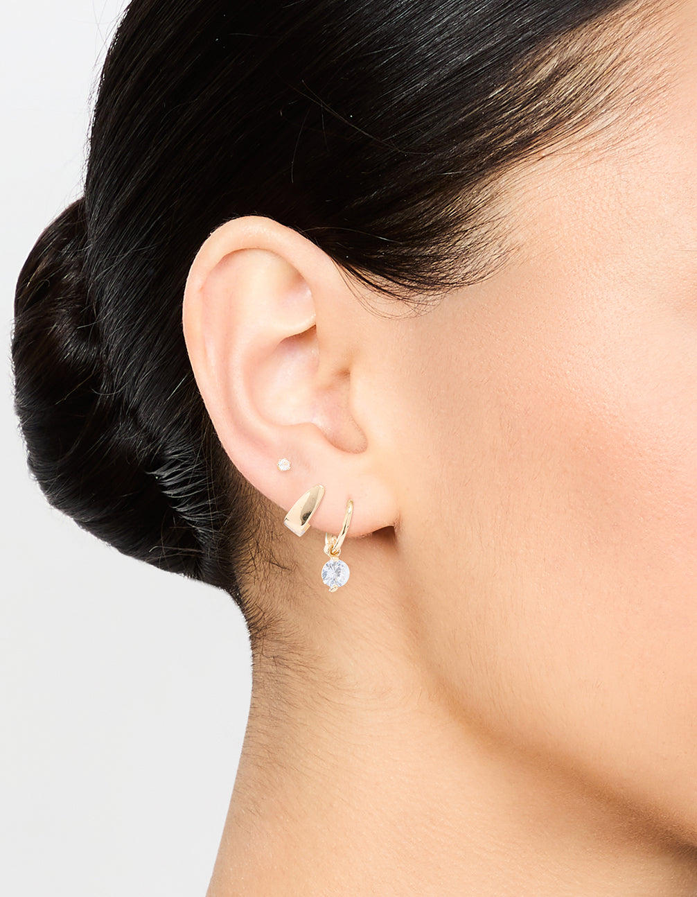 Gold Cubic Zirconia Huggie & Stud Earrings 3-Pack