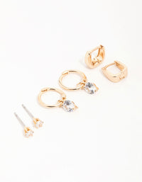 Gold Cubic Zirconia Huggie & Stud Earrings 3-Pack - link has visual effect only