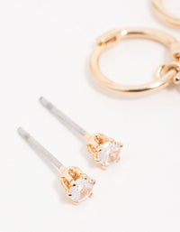Gold Cubic Zirconia Huggie & Stud Earrings 3-Pack - link has visual effect only