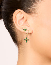 Gold Green Diamante Butterfly & Cross Mixed Stud Earrings 3-Pack - link has visual effect only